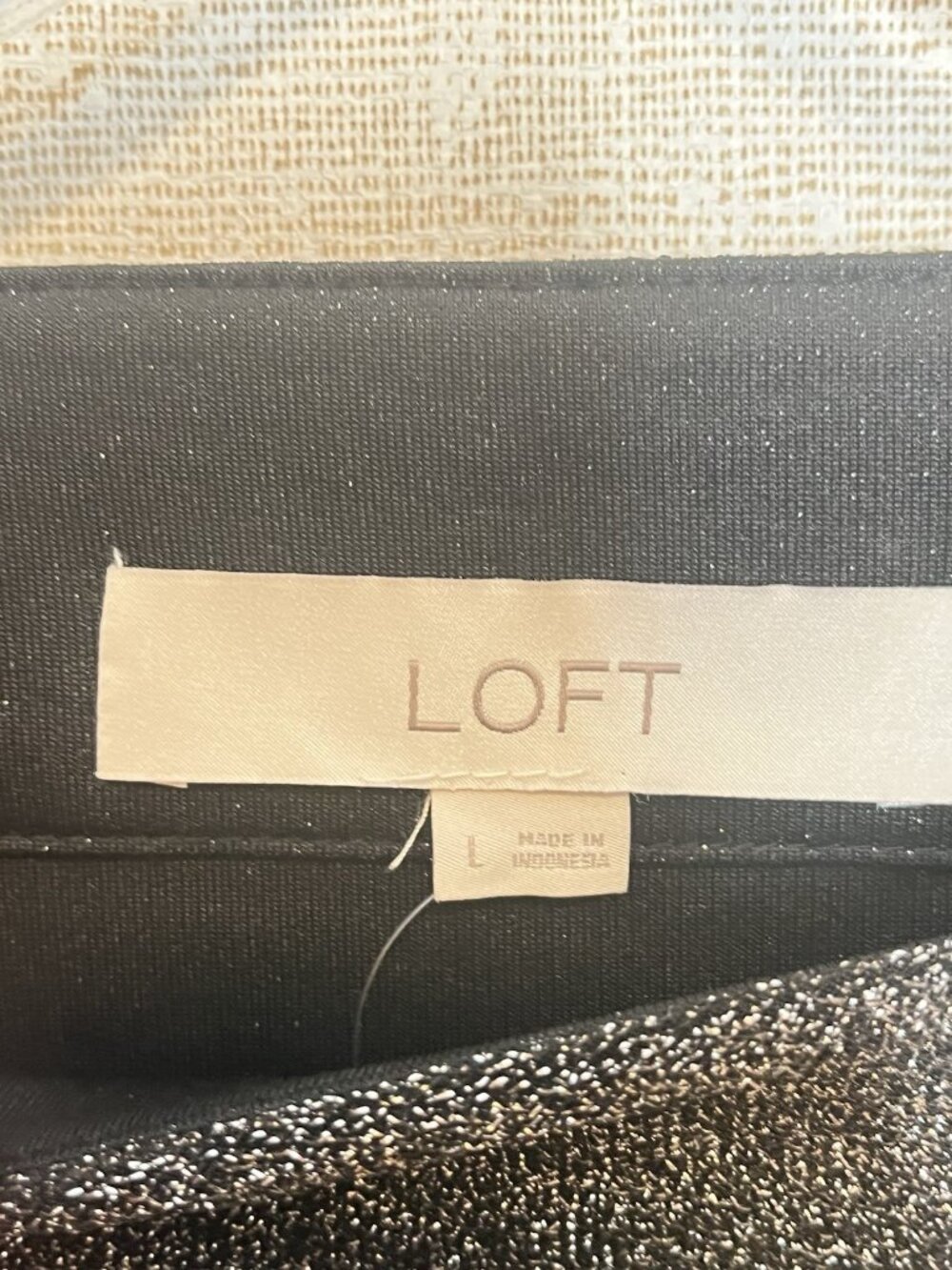 Loft Metallic Shimmer Puff Sleeve Top Black Silver Sz L NWT Holiday Party - Picture 3 of 6